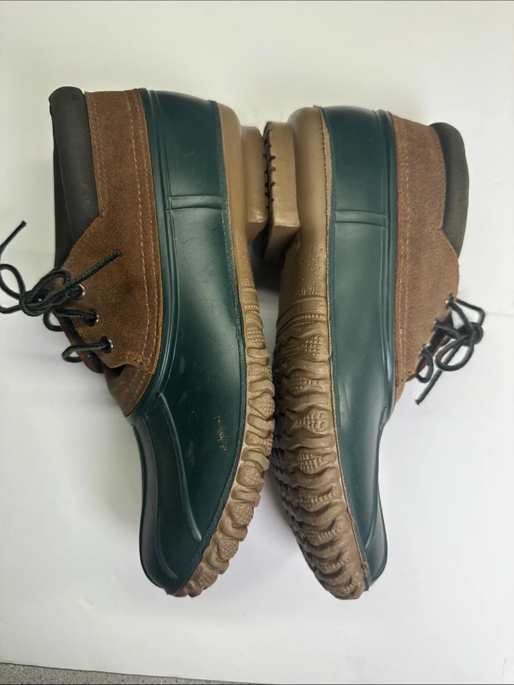 LaCrosse Men's Green Brown Leather & Rubber Duck Ankle Boots, Made in USA Size 8
